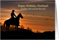 Husband Happy Birthday Ranch Outdoors with Cowboy and Horse card