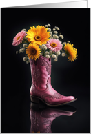 Cowboy Cowgirl Pink Boot Vase with Flowers Blank Any Occasion card