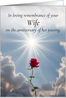 Wife Anniversary of Passing Remembrance with Rose and Clouds card