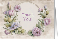 Thank You with Pretty Flowers Textured Look Vintage Paper Customizable card