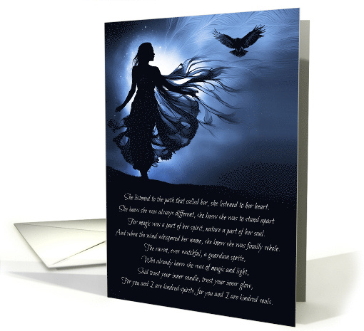 Wicca Pagan Inspired Birthday with Beautiful Lady and Raven Poem card
