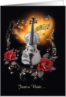 Violin and Musical Notes with Roses Just A Note of Thanks Custom card