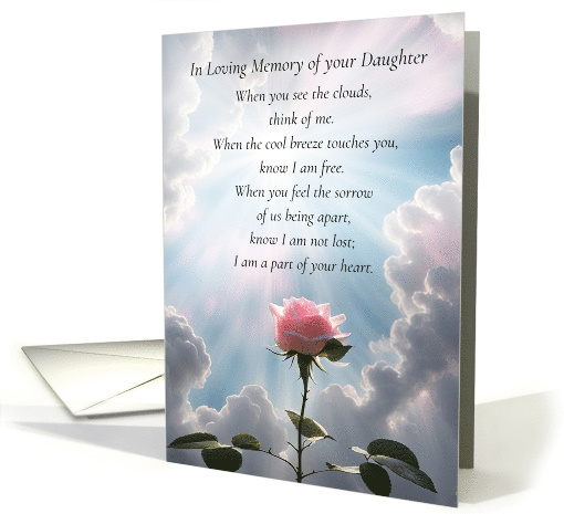 Daughter Sympathy with Rose and Caring Words Spiritual Poem card