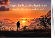 Brother in Law Happy Birthday Hiker Backpacker with Custom Text card