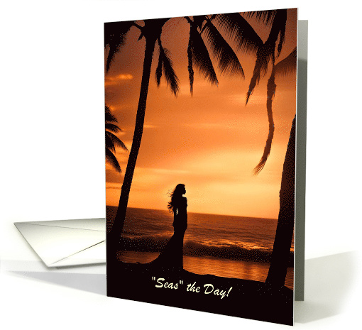 Birthday for Her Beautiful Beach Tropical Island Woman Custom card