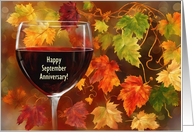 September Wedding Anniversary with Wine and Fall Colors Custom card