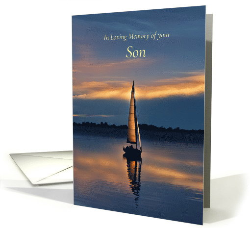 Son Sympathy with Serene Seascape Sailboat In Loving Memory card