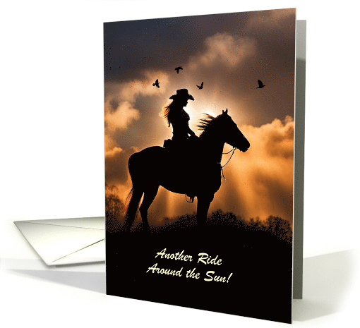 Cowgirl Birthday and Horse Sunset Country Western Customizable card
