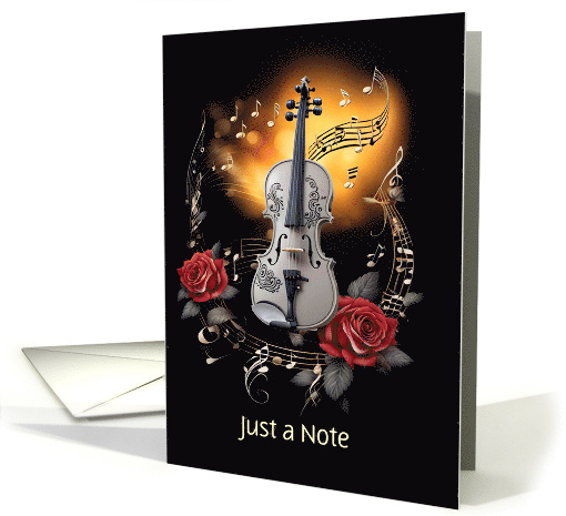 Just a Note Blank Note Card Violin Musical Notes and Roses Custom card