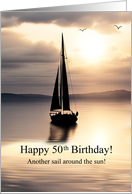 50th Birthday with Ocean Coastal Seaside Sailboat Beautiful Sunset card