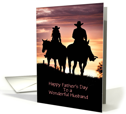 Husband Happy Fathers Day Cowboy and Cowgirl Horseback Custom card