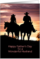 Husband Happy Fathers Day Cowboy and Cowgirl Horseback Custom card