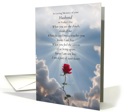 Fathers Day Loss of Husband Remembrance with Red Rose and Poem card