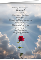 Fathers Day Loss of Husband Remembrance with Red Rose and Poem card