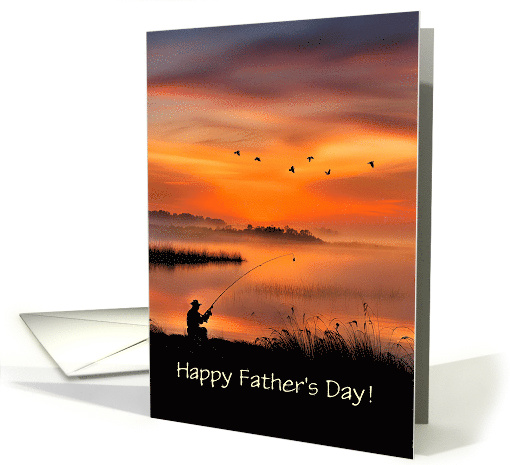 Fathers Day Fishing Fisherman on Bank of Lake Sunrise... (1826388)