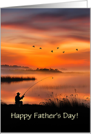 Fathers Day Fishing Fisherman on Bank of Lake Sunrise Customizable card