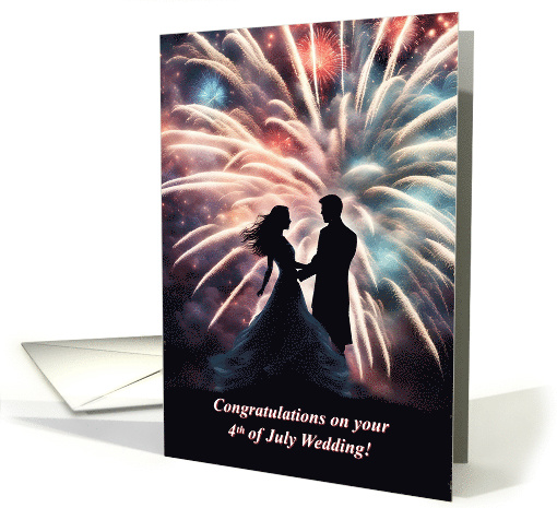 4th of July Congratulations Wedding with Couple and Fireworks card