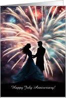 July Wedding Anniversary with Fireworks and Couple Customizable card