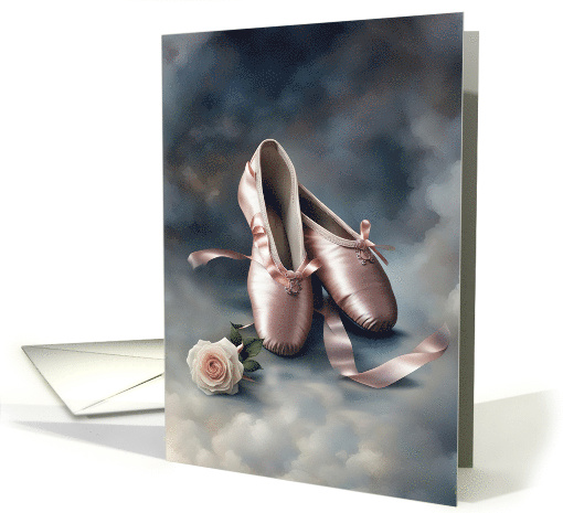 Ballet Toe Shoes with Rose Artistic Beautiful Blank Any Occasion card