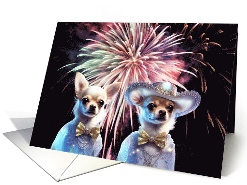 Cinco de Mayo with Cute Chihuahuas All Dressed Up Fireworks card