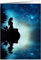 Mermaid at Night with Stars Silhouetted on Rock with Reflection Mystic card