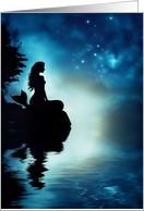 Thinking of You Pretty Mermaid Silhouetted on a Night Starry Sky card