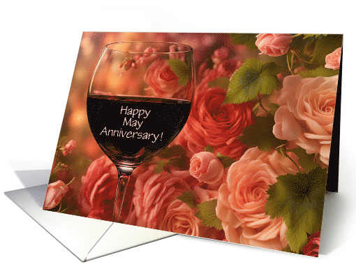 May Anniversary with Wine and Flowers Customizable Cover Text card