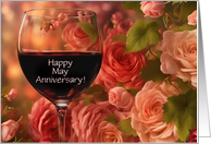 May Anniversary with Wine and Flowers Customizable Cover Text card