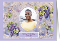 Birthday Custom Photo with Wine Grapes and Vines Classy Vintage Fun card
