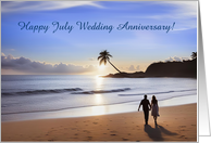 July Anniversary Couple on the Beach Summer Custom Cover Text card