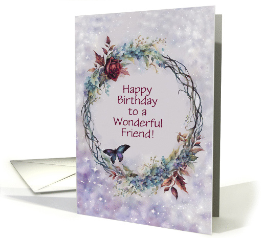 Friend Happy Birthday with Butterfly Wreath Rose Pretty... (1833002)