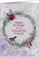 Friend Happy Birthday with Butterfly Wreath Rose Pretty Customizable card