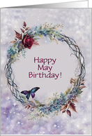 May Birthday Customizable Cover Text Pretty Wreath Flowers Butterfly card