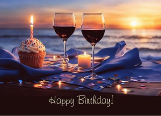 Birthday with Wine on the Beach at Sunset Pretty Coastal Customizable