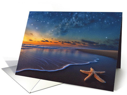 Beach Starfish and Galaxy Stars Fantasy Sky and Ocean Tide Blank card