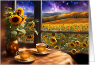 Summer Solstice Thinking of You Sunflowers and Tea Mystic card