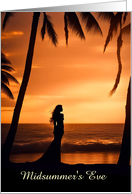 Summer Solstice Midsummers Eve with Silhouette Woman Custom card
