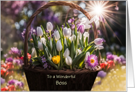 Boss Happy Mothers Day with Tulips Spring Flowers Basket Custom card