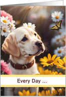 Friendship Cute Yellow Labrador Puppy and Butterfly Flowers Custom card
