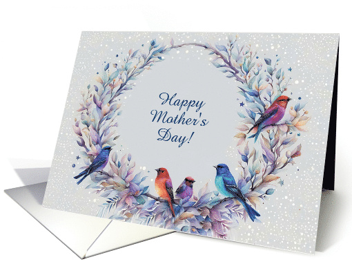 Mothers Day Birds on a Wreath General Customizable Cover Text card