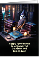 Daughter and Son in Law Cute Happy Halloween Owl and Books Custom card