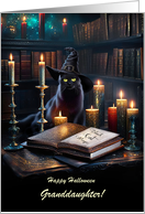 Granddaughter Happy Halloween Enchanted Library Black Cat Custom card