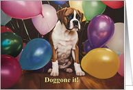 Belated Birthday with Cute Boxer Dog and Balloons Missed Birthday card
