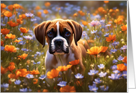 Thinking of You Cute Boxer Puppy in Wildflower Field card