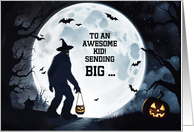 Kids Happy Halloween with Bigfoot and Jack O Lantern Customizable card