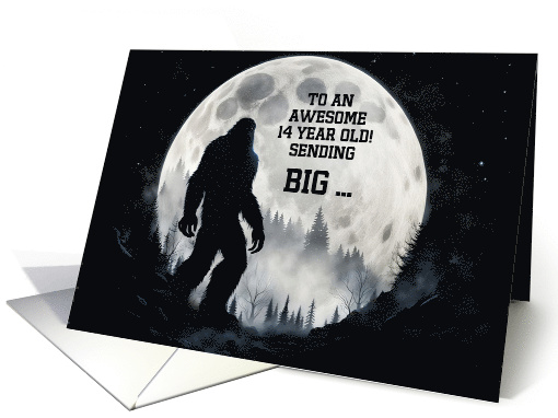14th Birthday Customizable Funny Bigfoot and Moon Legendary card