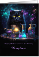 Daughter Happy Halloween Black Cat and Magic Potions Customizable card
