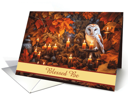 Birthday Wicca Inspired Blessed Be with Owl Autumn Leaves Custom card