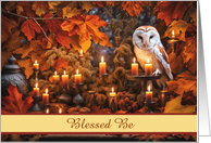 Birthday Wicca Inspired Blessed Be with Owl Autumn Leaves Custom card