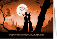 Halloween Sweetheart Cute Wicked Couple with Cat Custom Text Romance card